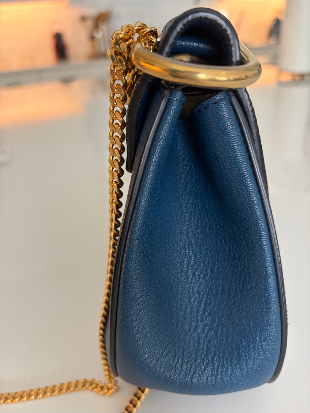 Chloé Drew Medium Blue Leather Shoulder Crossbody Bag Gold Hardware. With COA - Picture 7 of 15
